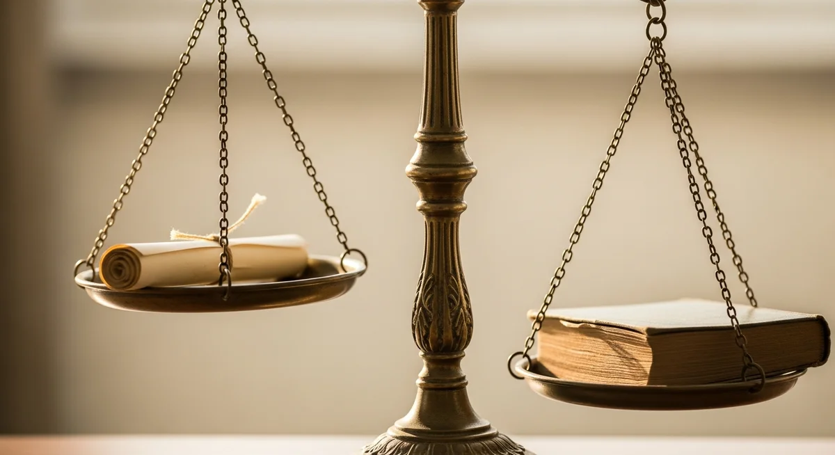 A close-up of scales of justice, with one side slightly heavier, symbolizing legal distinctions.