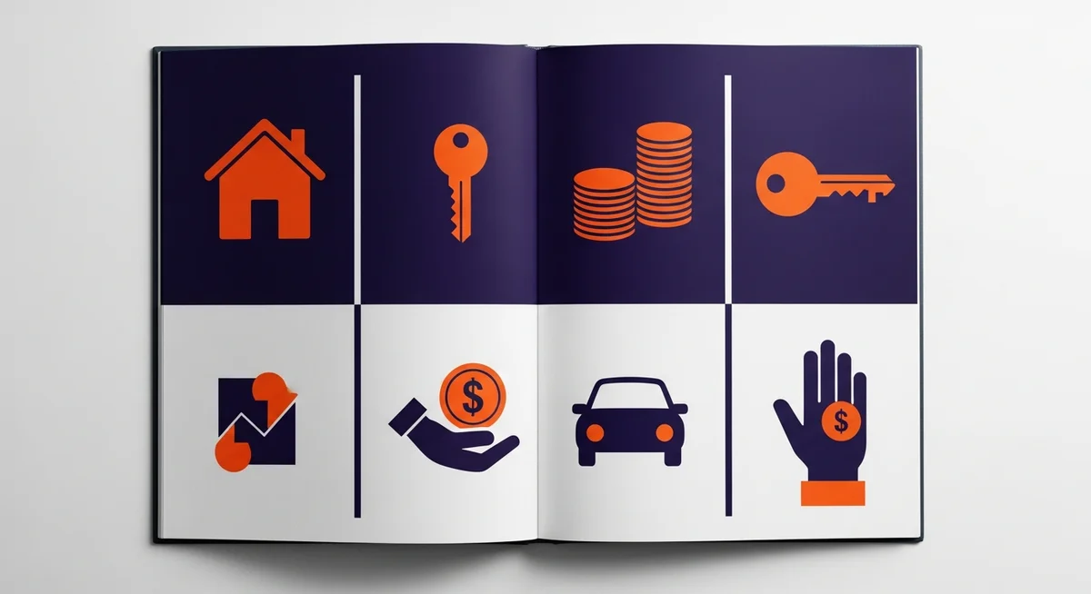 An overhead duotone image of an open planner with distinct, clearly separated sections and abstract symbols, representing different legal classifications.